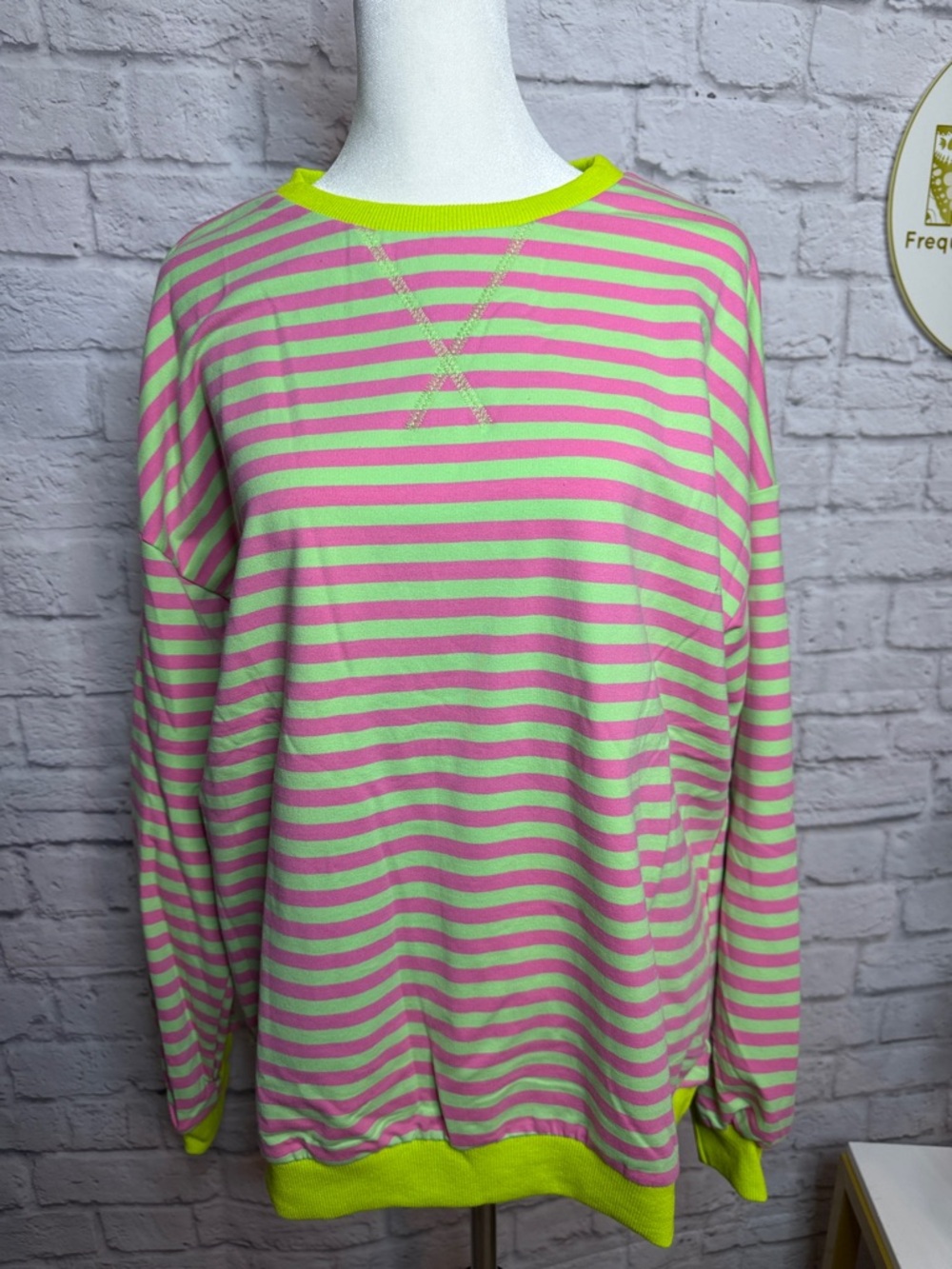 Neon Green & Pink Striped Long Sleeve Tee
